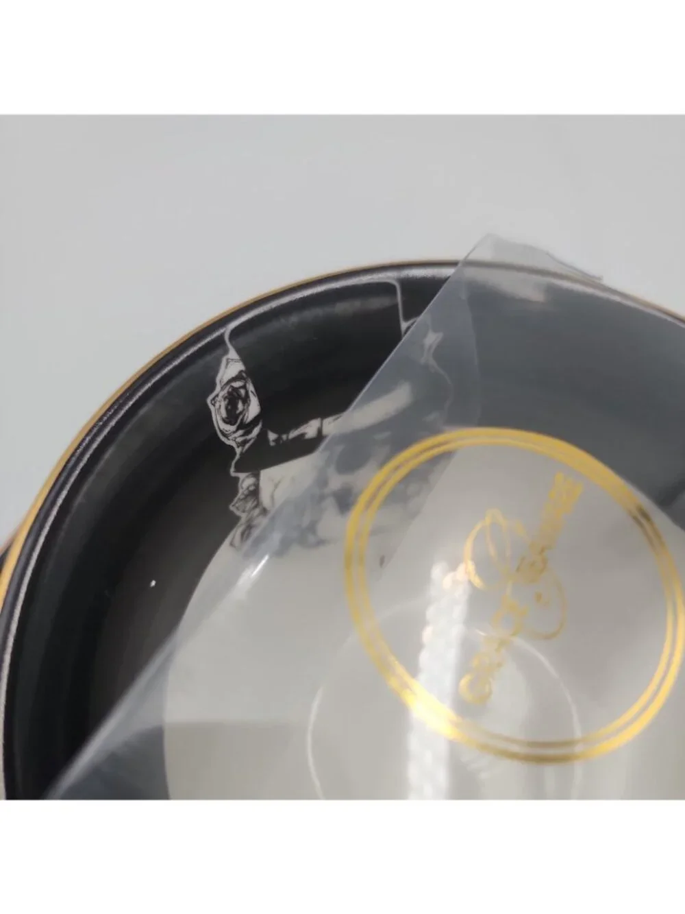 Grace Teaware Black White Top Hat SKULL & ROSES Cup & Saucer w/Gold NEW Gothic